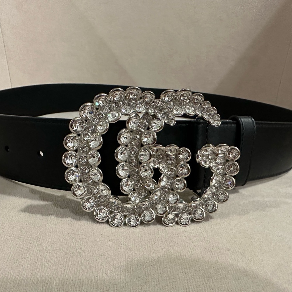 Gucci 90/36 582100 Marmont GG Interlocking Belt Black Silver No Box NEW